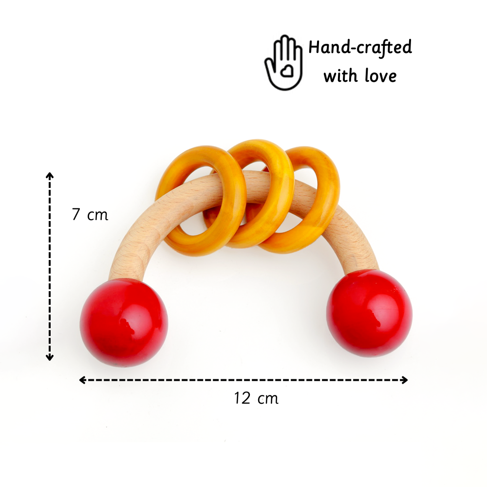 Wooden Rattle - Curvy with Rings