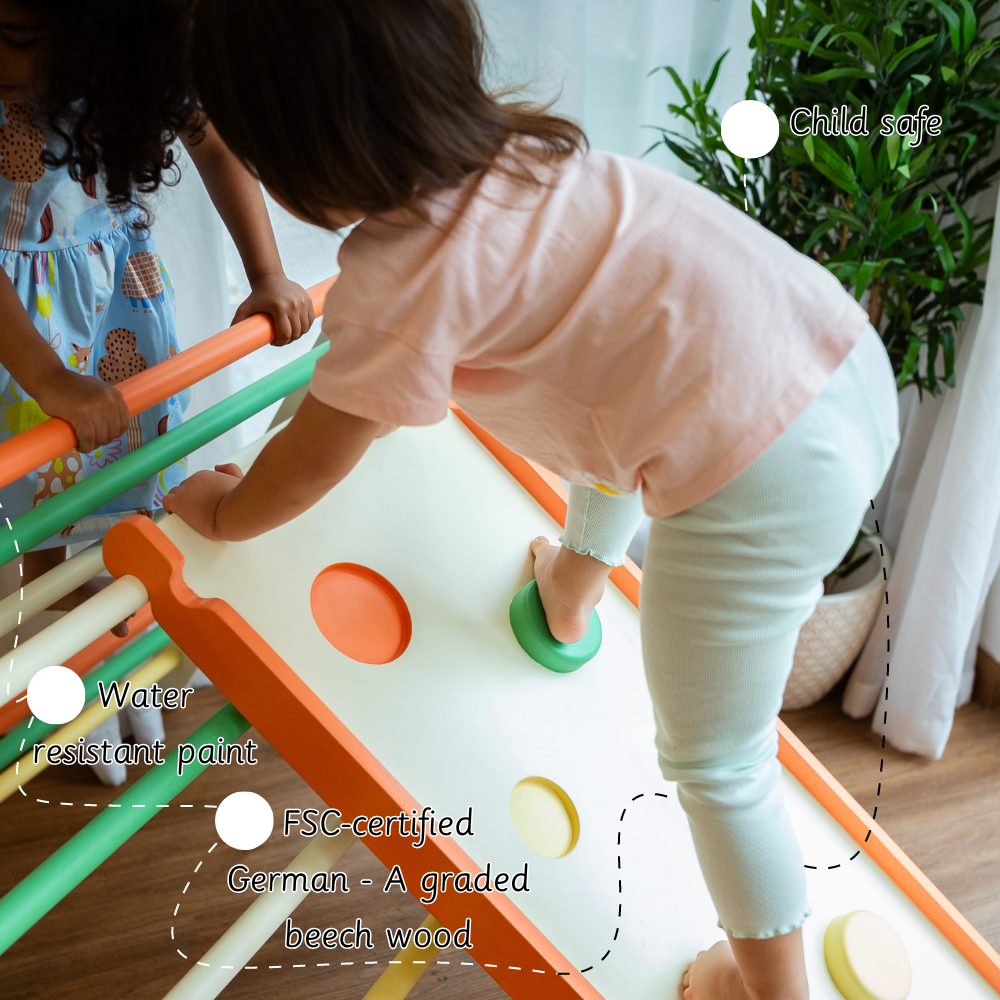 pikler triangle is child safe FSC certified beech wood with water proof and child safe paints