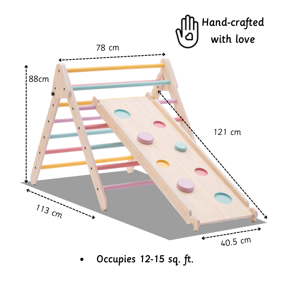 The Pikler Triangle is thoughtfully designed for children's comfort, safety, and ease of use—perfectly suited to their developmental needs