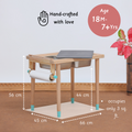 A hand-crafted, foldable sensory table for kids aged 18 months to 7+ years, featuring a blackboard top, dual stainless steel bins, and a built-in art paper roll—perfect for creative play in just 3 sq. ft. of space.