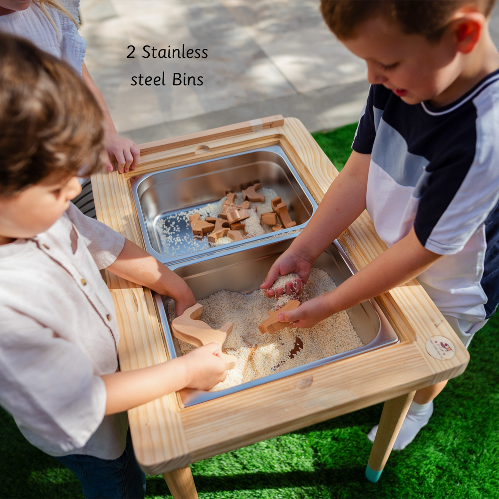 Sensory Table contains 2 stainless steel bins