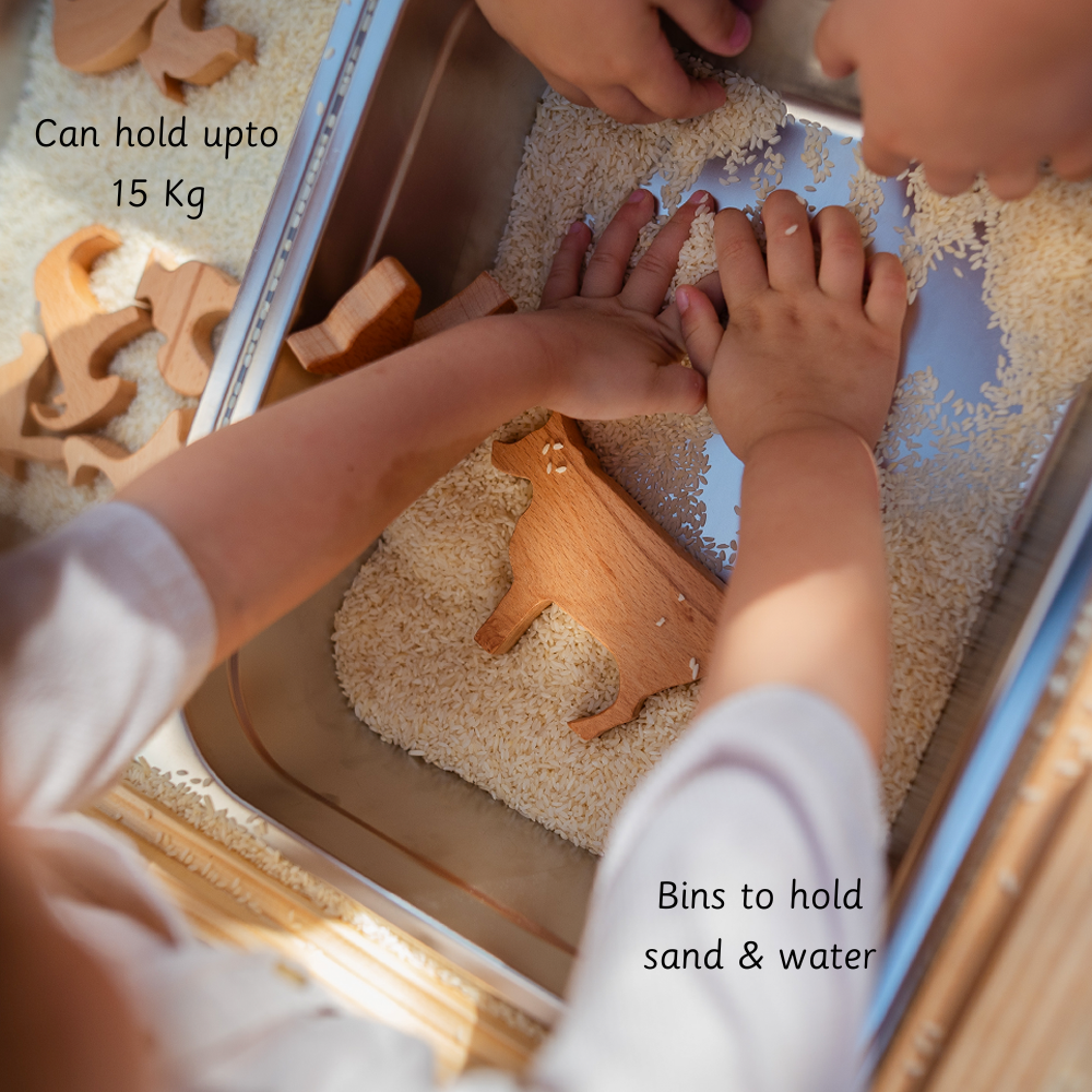 Sensory Table contains 2 bins to hold materials like sand and water and can hold upto 15 kg