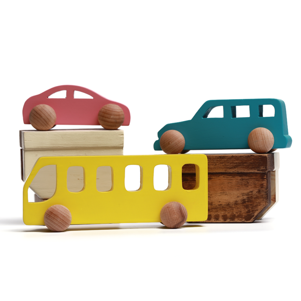 Wooden Vehicle Set Wooden car Wooden Jeep and Wooden bus