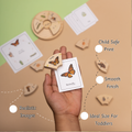 Wooden toddler puzzle with realistic butterfly images, child-safe print, smooth finish, and ideal size