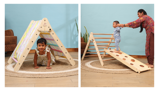 Climbing, exploring and repeating with a Pikler triangle and arch setup