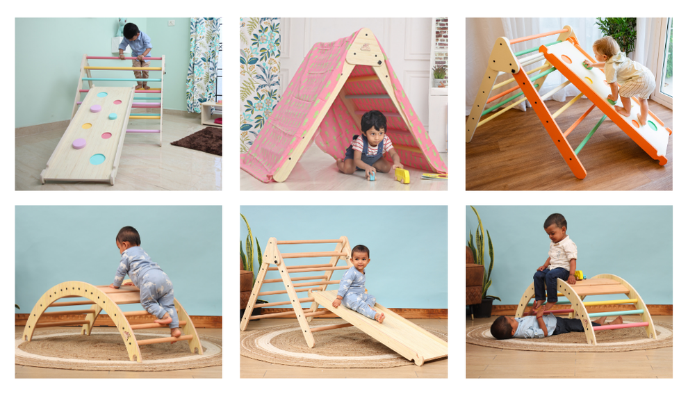 Different ways of playing with the pikler triangle and arch