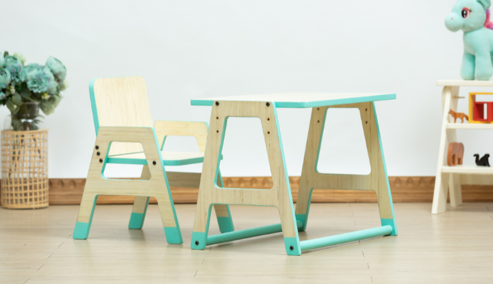 Montessori toddler workstation - adjustable wooden table and chair