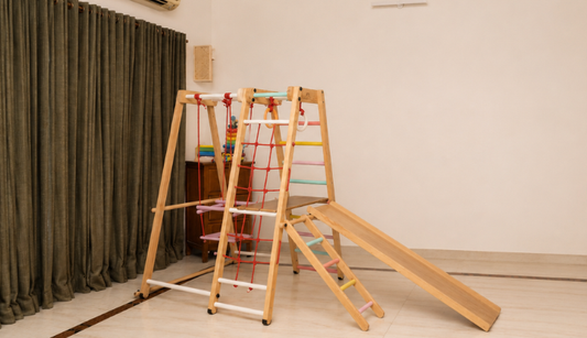Assembling a wooden jungle gym
