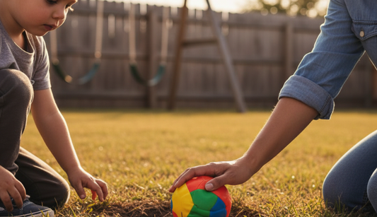 The parent is stopping the from playing with the ball 