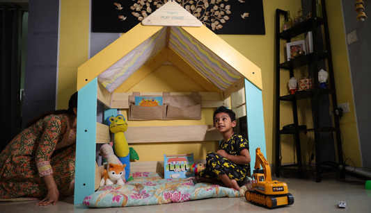 Compact wooden playhouse with a 12 square foot footprint