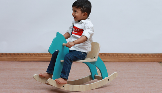 Ariro wooden rocking horse in blue