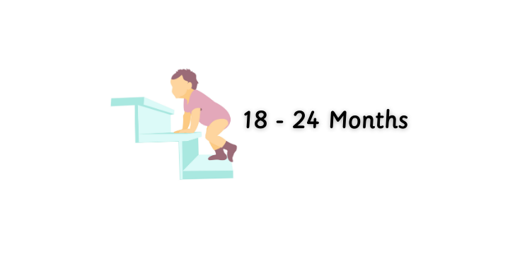 Illustration of a child climbing on a toy with text indicating age range 18-24 months on a white background.