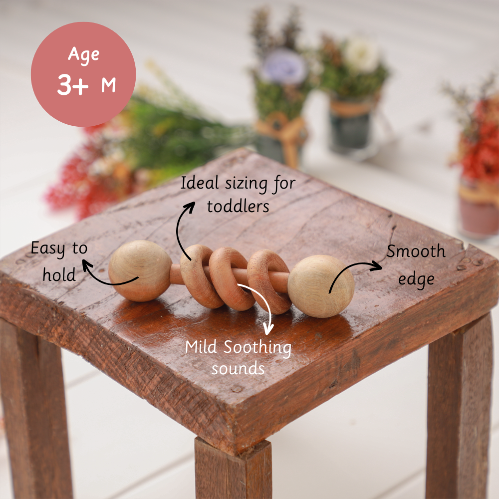 Wooden Rattle - Dumbbell with Rings