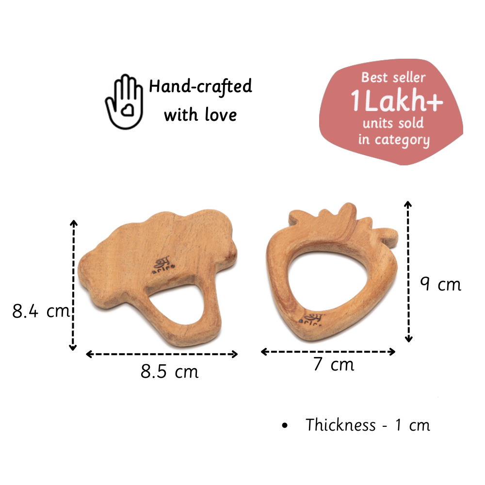 Wooden Teether-Strawberry and Broccoli 