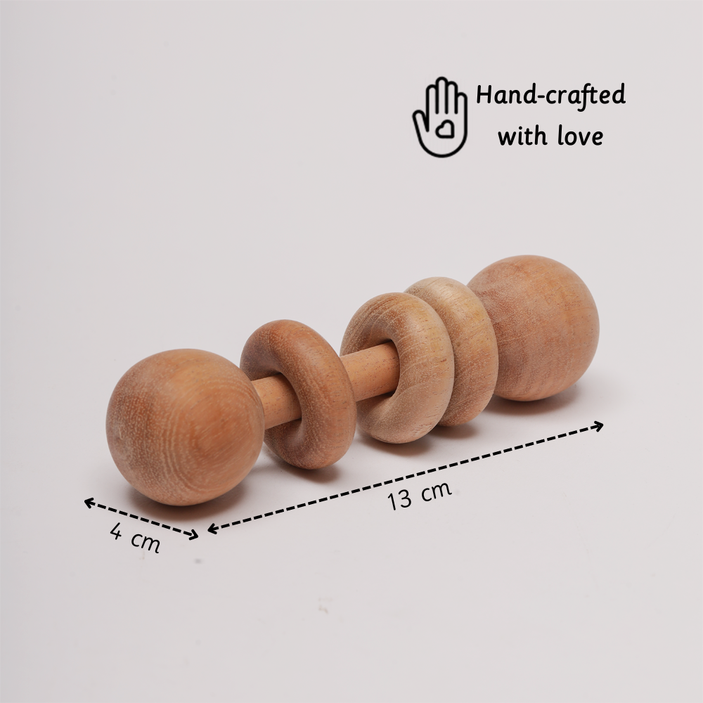 Wooden Rattle - Dumbbell with Rings