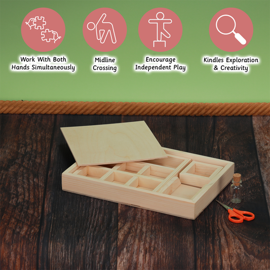 Art Box encourages creativity, midline crossing, and independent play while helping toddlers work with both hands through organized, open-ended crafting.