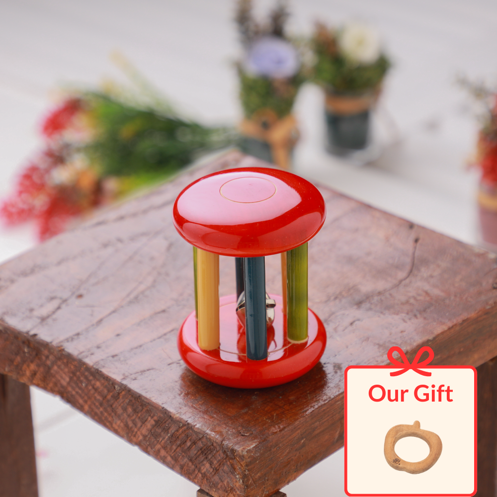 Wooden Rattle - Small Tumbler Red