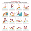 Illustrations of various activities encouraging creativity, balance, and movement on a white background.