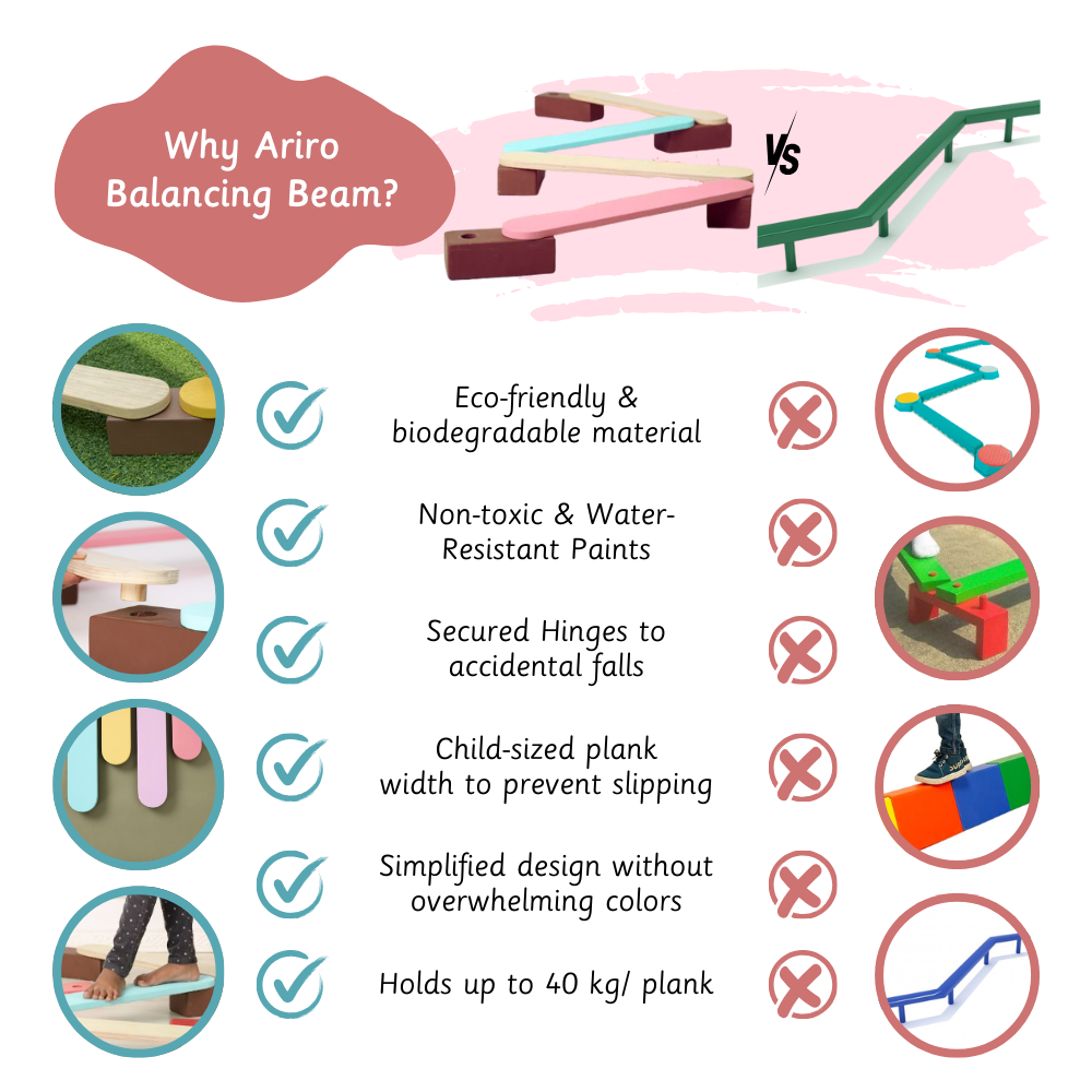 Ariro Balancing Beam offers safe, eco-friendly, child-centric design with durable materials and thoughtful features for worry-free play