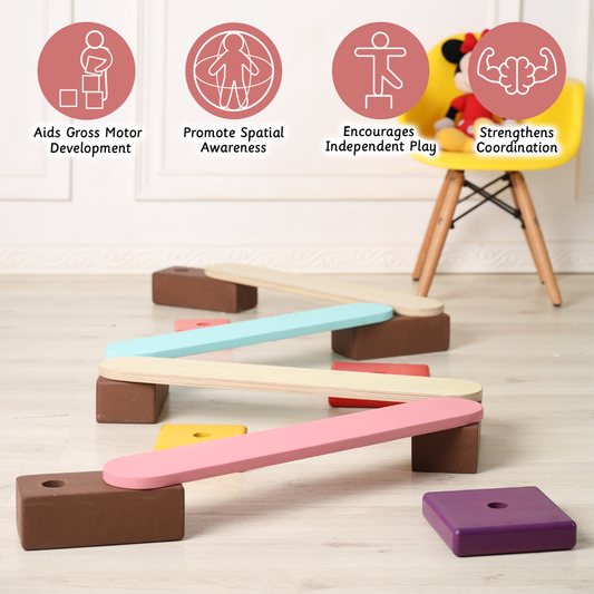 Balancing Beam aids gross motor development , spatial awareness, coordination and encourage indepndent play