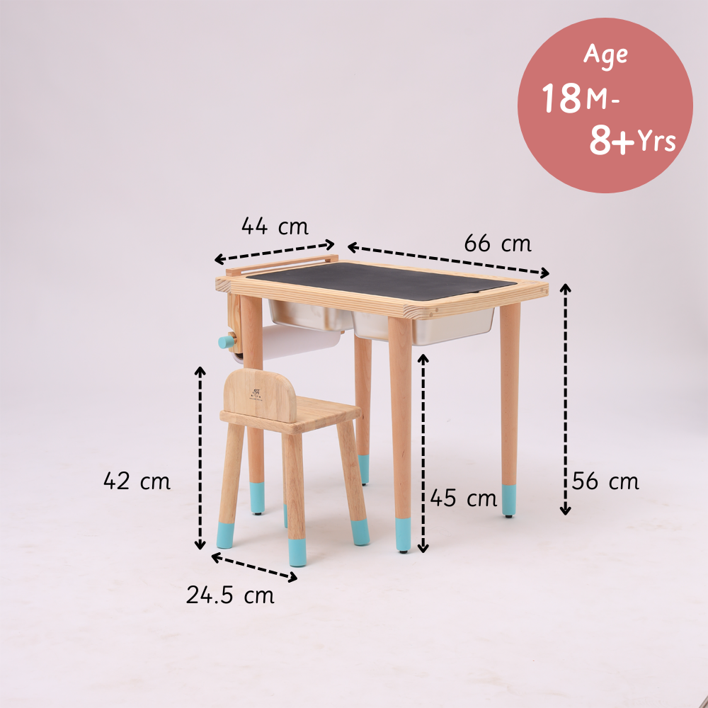 blue Sensory Table
depicting the ideal height for use