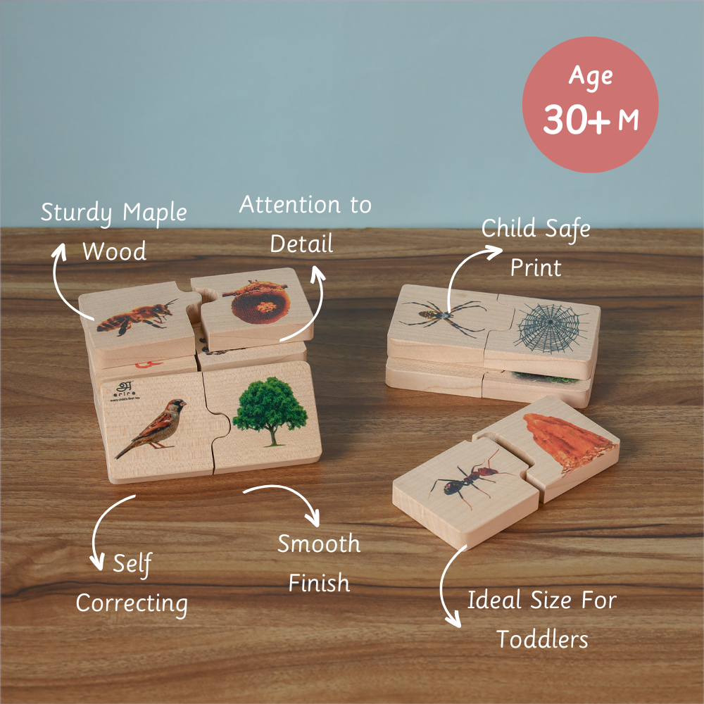 Crafted from sturdy maple wood with child-safe prints, these self-correcting puzzles are perfectly sized for toddlers 24+ months to boost matching skills, coordination, and attention to detail.