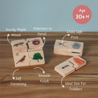 Crafted from sturdy maple wood with child-safe prints, these self-correcting puzzles are perfectly sized for toddlers 24+ months to boost matching skills, coordination, and attention to detail.