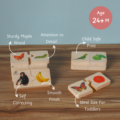 Crafted from sturdy maple wood with child-safe prints, these self-correcting puzzles are perfectly sized for toddlers 24+ months to boost matching skills, coordination, and attention to detail