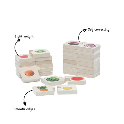 Chunky puzzle se is made with eco-friendly materials , light weight , smooth edges and self correcting for kids enabling simple and purposeful play 