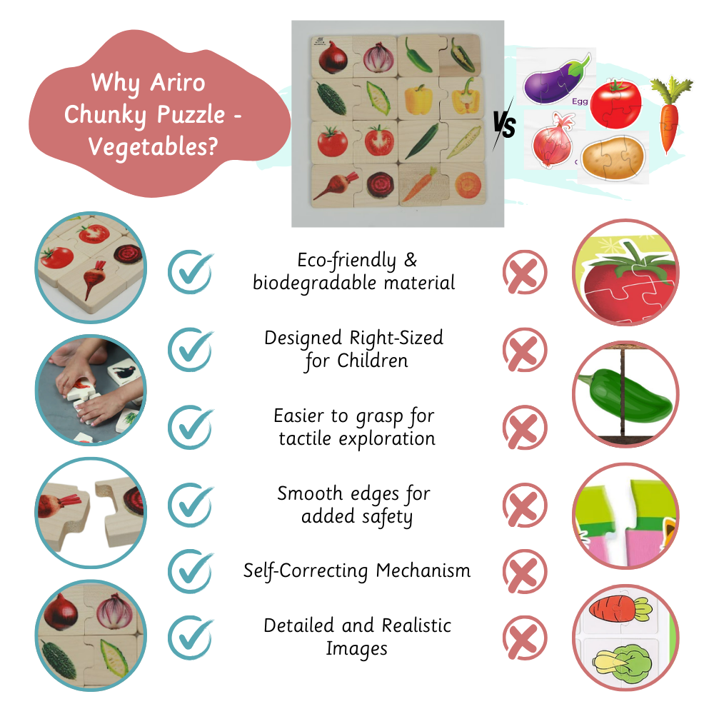 Chunky puzzle-Vegetables (16 Chunks) ffers a natural, child-safe design that promotes logical thinking and fine motor skills without overwhelming visuals
