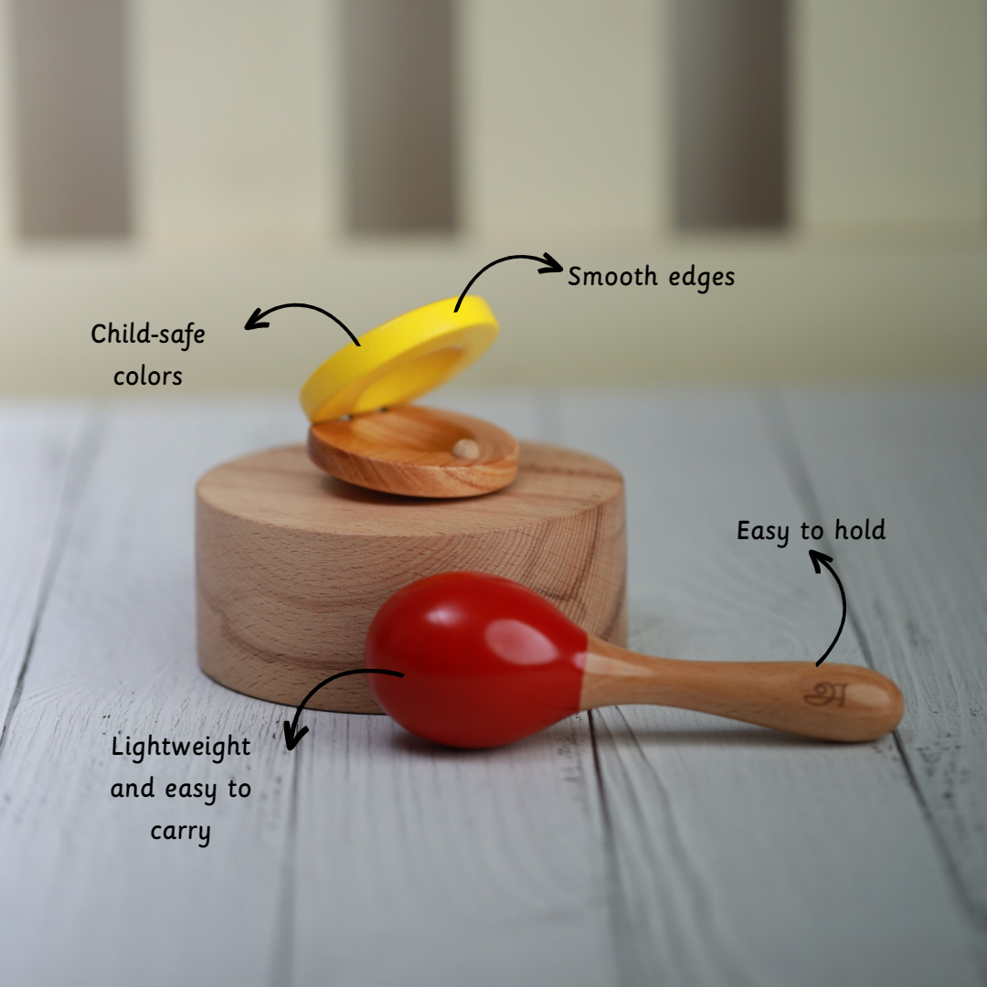Wooden Rattle for Infants|Ariro Wooden Clapper and Maracas