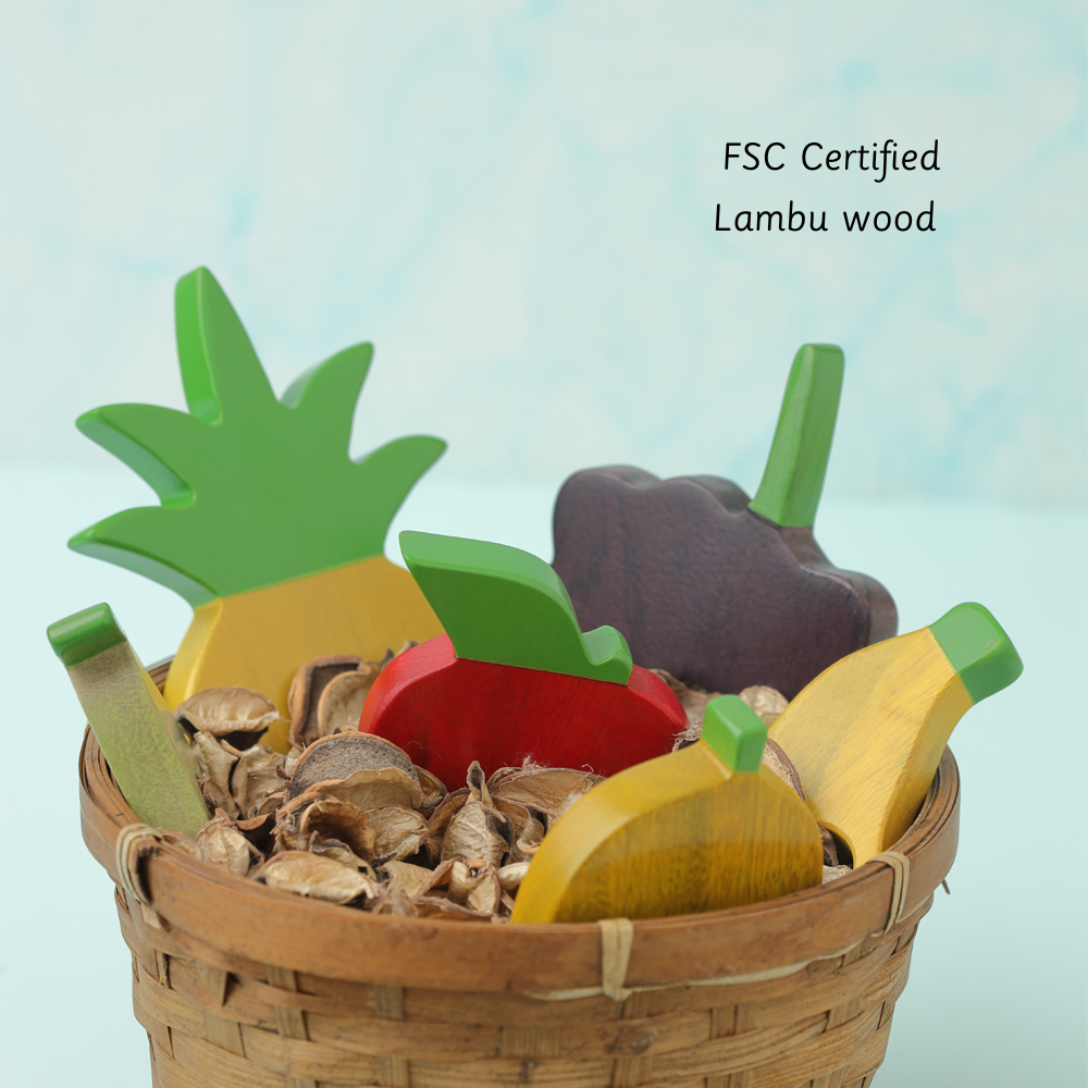 Fruits Puzzle is made up of FSC certified lambu wood 