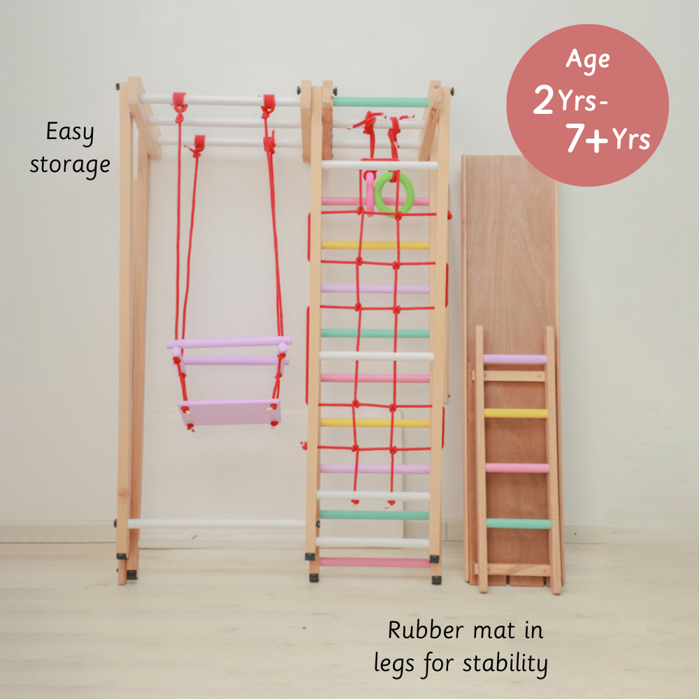 Easy to store and stable jungle gym suitable for kids aged 2 to 7+ years.