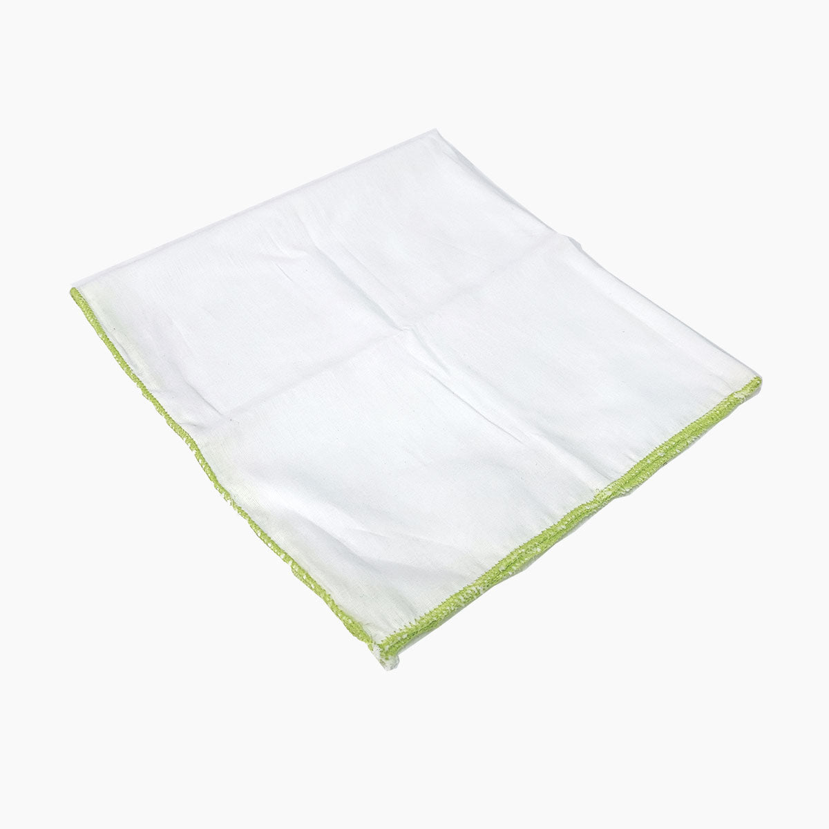  Mull Cloth A soft, lightweight cloth with a neon green border Used for baby care,  as part of a play gym setup for infants.