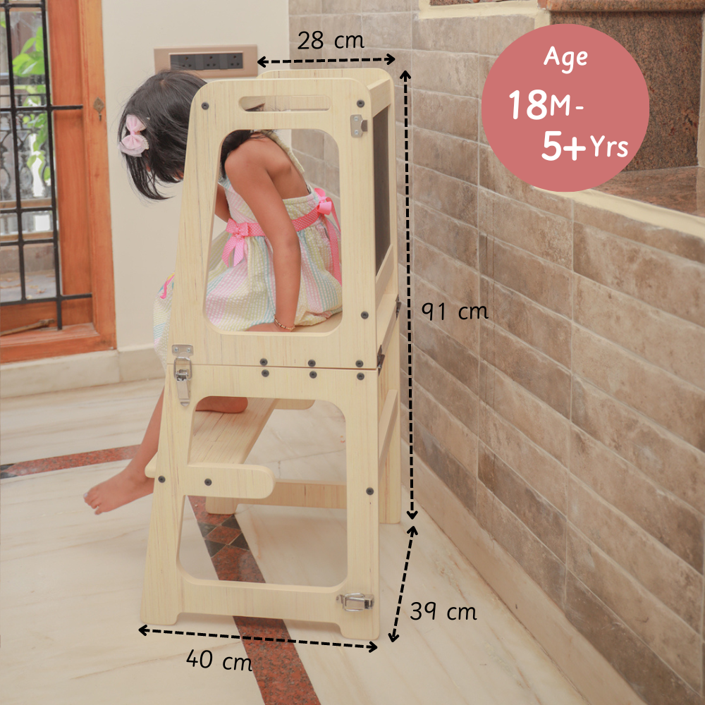 Learning tower-Natural is handcrafted and perfectly designed for kids purposeful play for 18 months and above