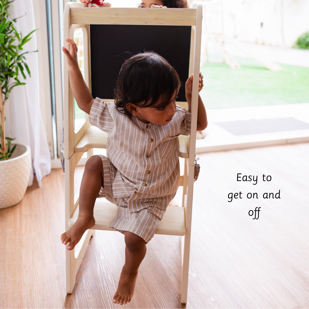 Learning tower-Natural is built such a way that kids find it easy to get off and on 