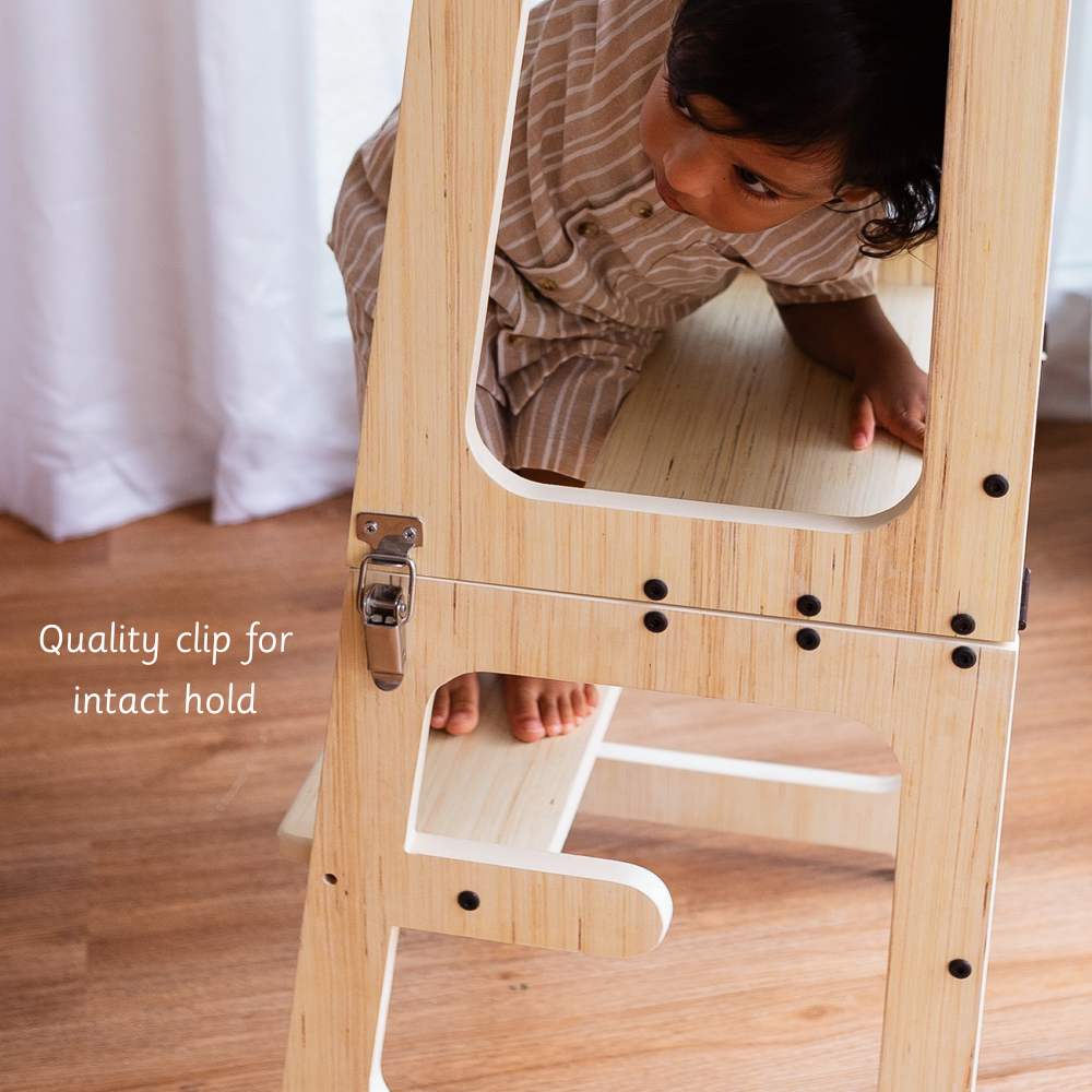 Learning tower-Natural has a quality clip for intact hold 