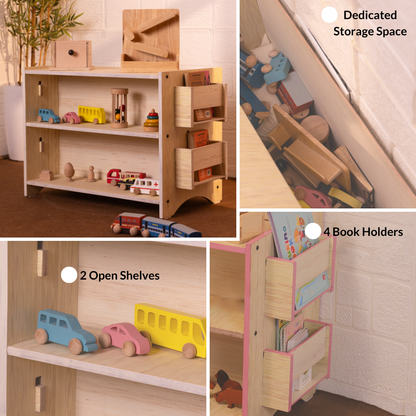 Key features of the wooden Montessori toy and book shelf