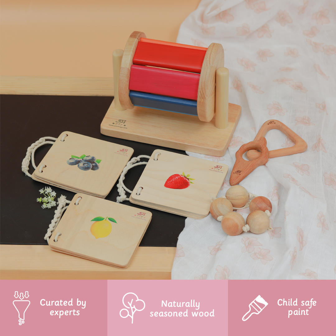 Montessori Kit  is curated by experts made up of naturally seasoned wood with child safe paints 