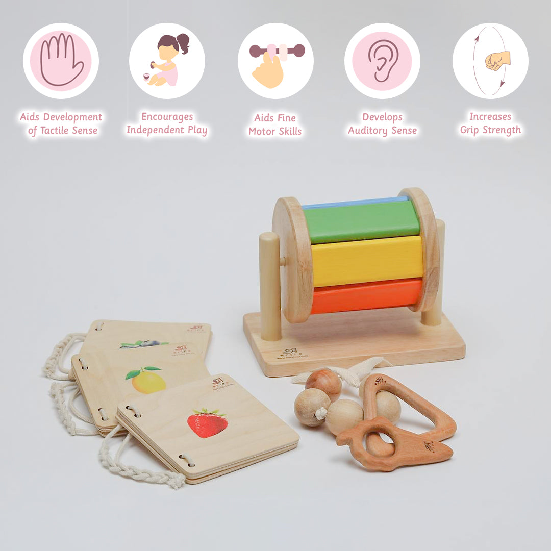 Montessori Kit aids development of tactile sense , independent  play , motor skills , auditory sense and increases grip strength