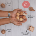  handcrafted wooden rattle with smooth edges and mild sounds – designed for infants 3 months and older to grasp easily and stimulate sensory development.