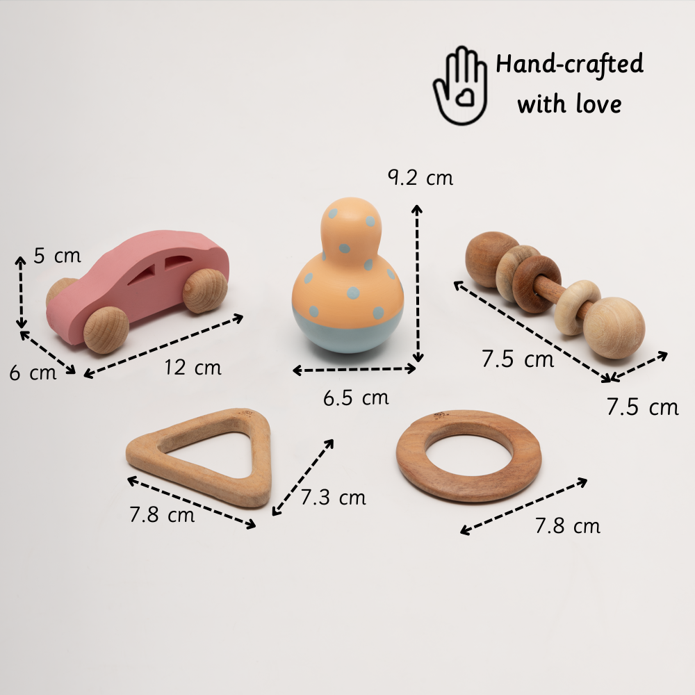 neem early play bundle is handcrafted perfectly to fit in babies hands 