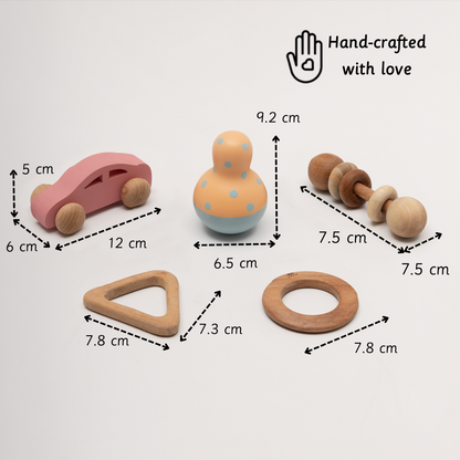 neem early play bundle is handcrafted perfectly to fit in babies hands 