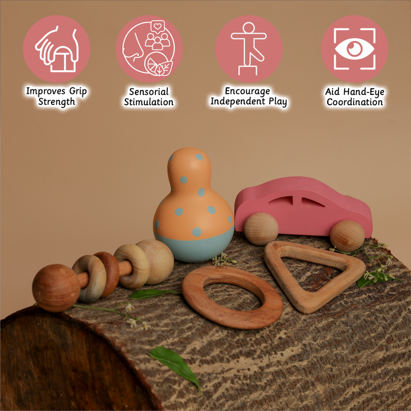 Set of 5 Neem Wood toys main image 0