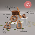 neem nurture kit is designed with features such as smooth edges, easy grip, no germ build-up, ideal sizing for toddlers, and mild soothing sounds.




