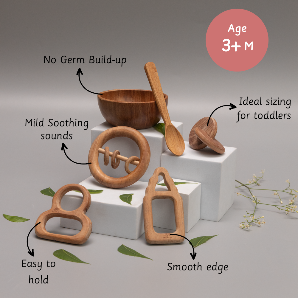 neem nurture kit is designed with features such as smooth edges, easy grip, no germ build-up, ideal sizing for toddlers, and mild soothing sounds.




