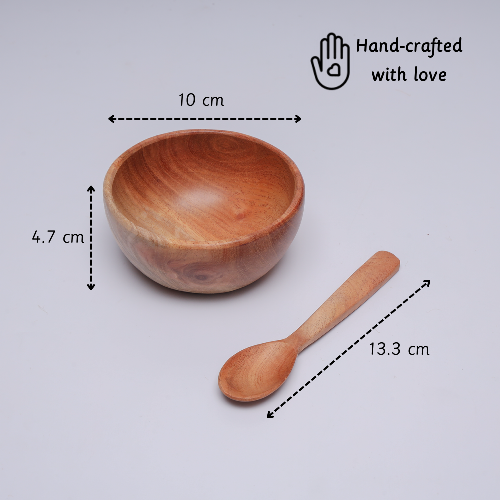 Neem Wood Bowl & Spoon is hand crafted with love ,perfectly curated to fit in kids hands 