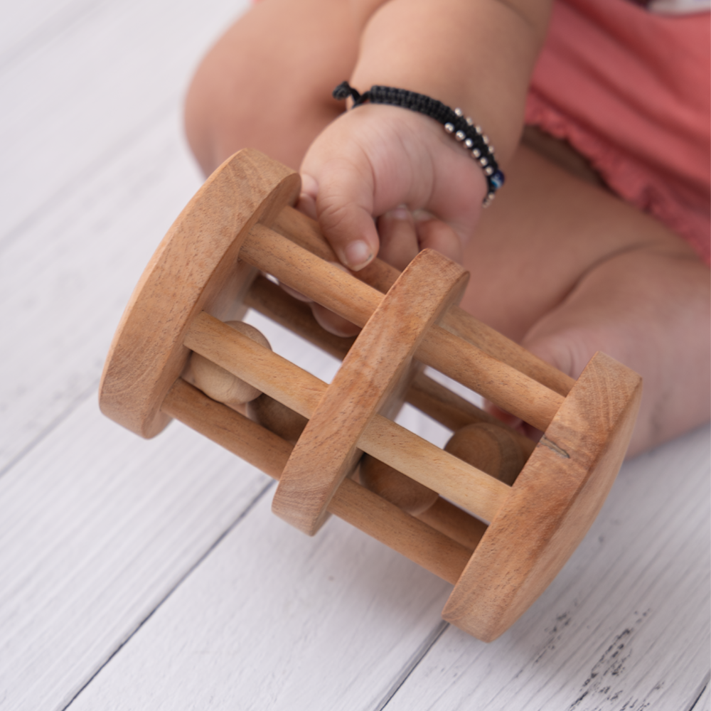 Neem Wood Rattle- Double Decker is Eco-friendly and designed for easy gripping by little hands.




