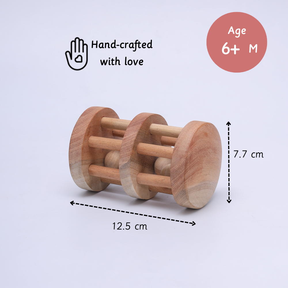 Neem Wood Rattle- Double Decker designed for little hands, made with love and safe materials 