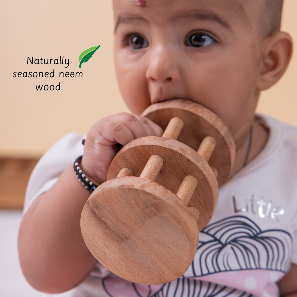 Neem Wood Rattle- Double Decker is made up of naturally seasoned neem wood 